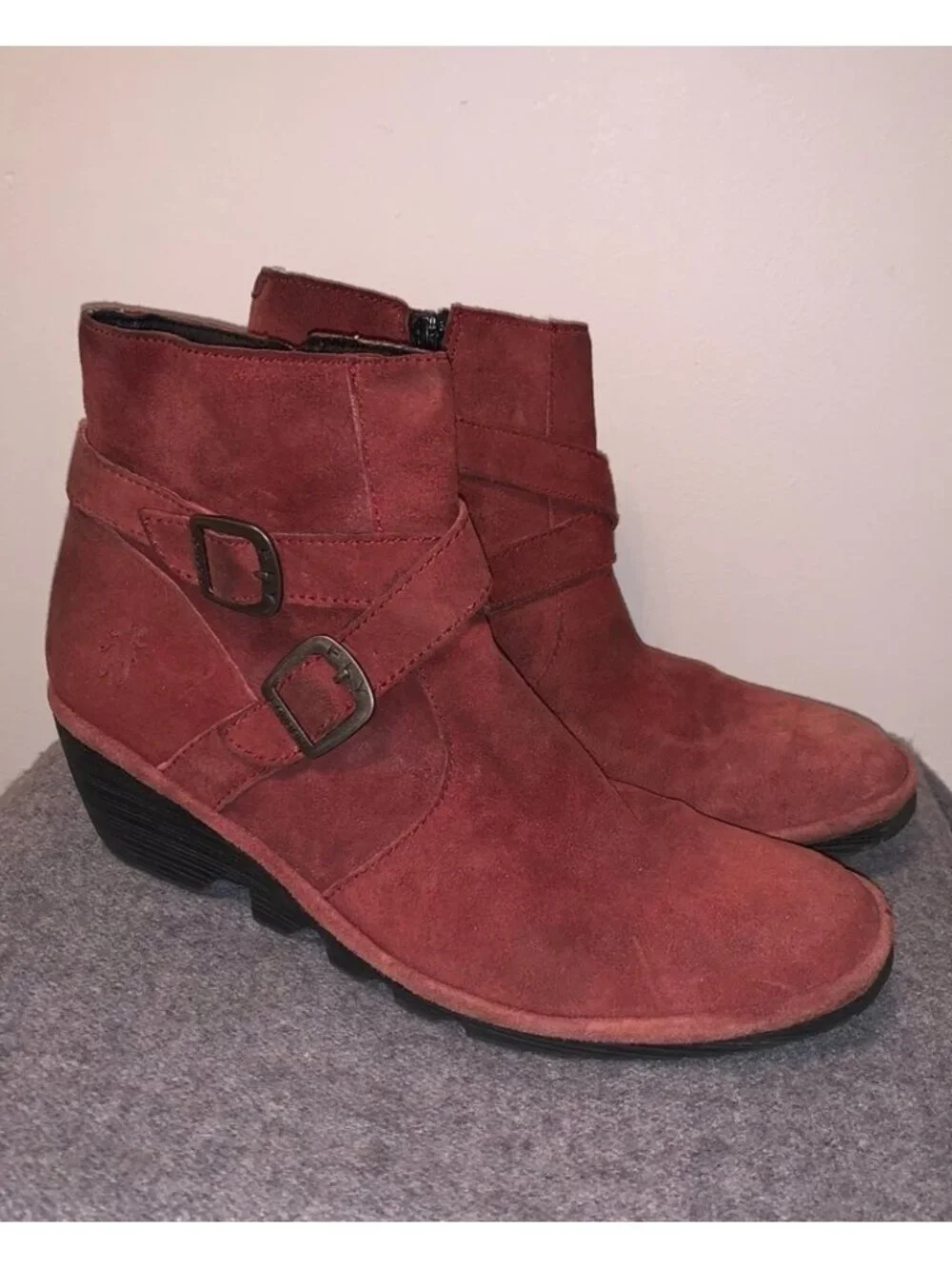 Fly London Red Suede Leather Wedge Ankle Booties 40